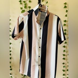 SHEIN black, tan, and white striped shirt